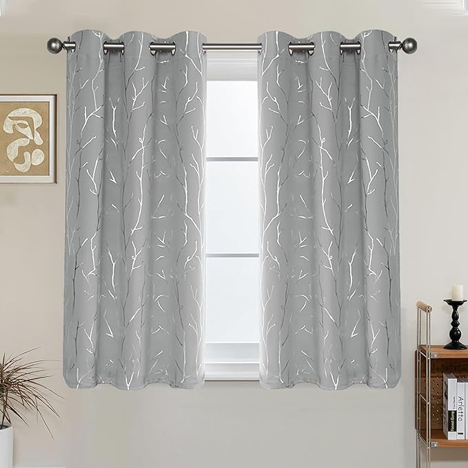 BUHUA Short Curtains 30 inches Long, Black Out RV Bunk Panels, Kitchen Window Curtains Over Sink, Thermal Insulating Blackout Drapes for Small Window (2 Panels, Silver Grey, 38 inches Wide)