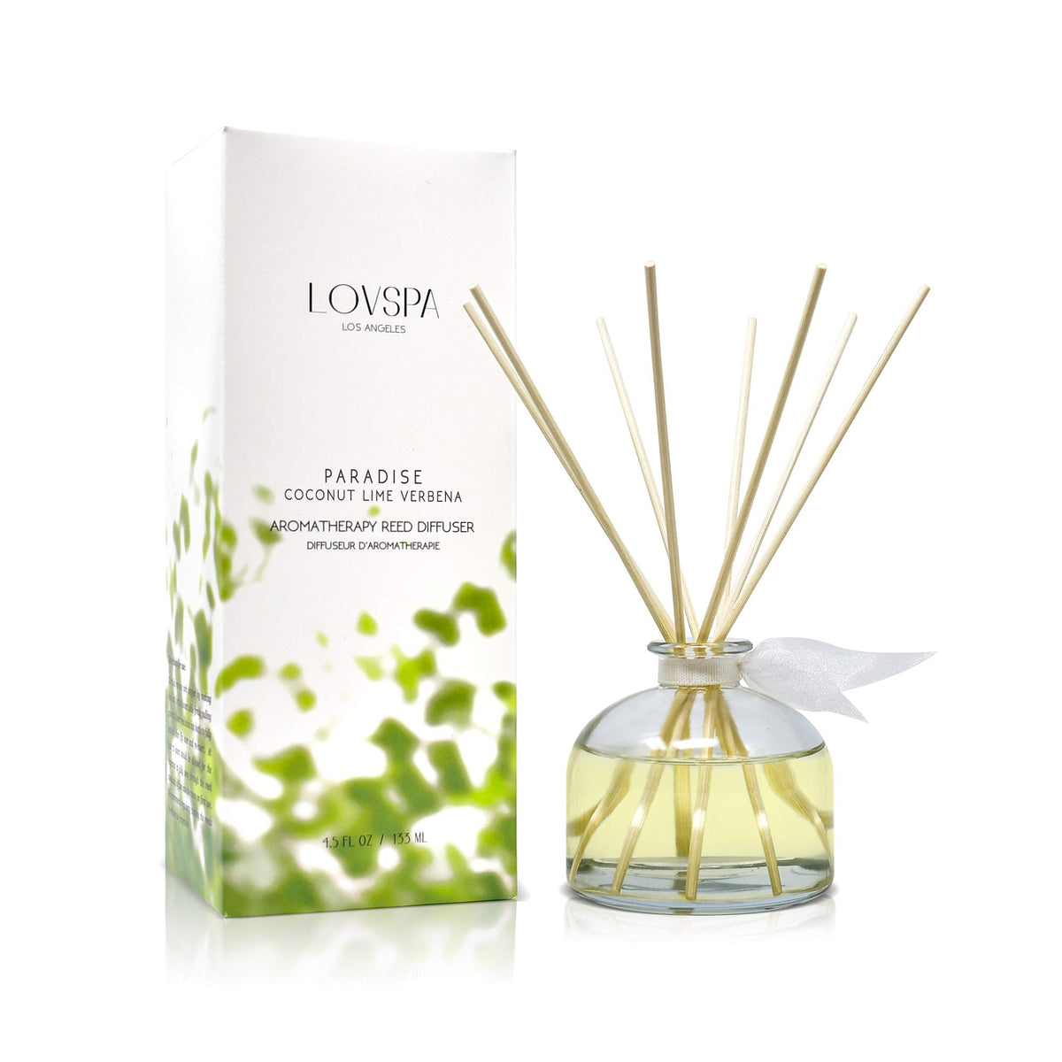 LOVSPA Reed Diffuser Set, Paradise Coconut Lime Verbena Scented Oil Diffuser with Sticks, Home Fragrance Accessories for Bathroom Shelf Decor, Aroma Diffusers for Home or Office Desk, USA Made