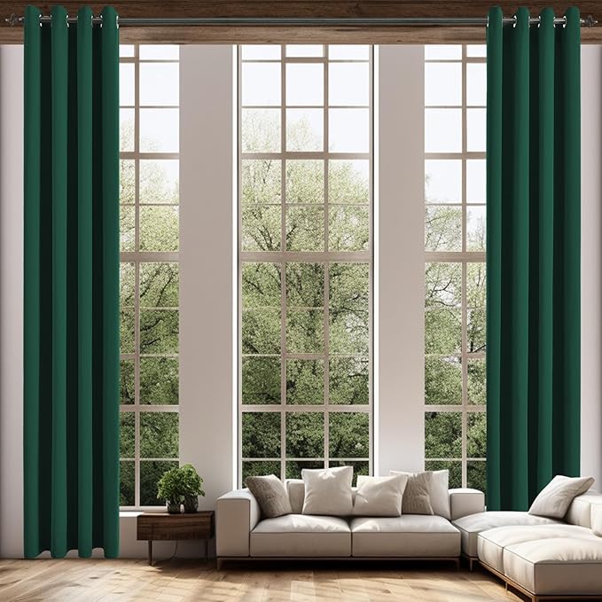 Blackout Curtains for High Ceiling, Extra Long Thermal Insulated Solid Grommet Window Curtains Drapes for Living Room 10ft Length, Set of 2 Curtain Panels 52 W x 120 L Inches Hunter Green
