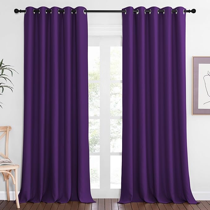 NICETOWN Patio Blackout Curtain Panels - Extra Wide Sliding Door Thermal Insulated Drape, Privacy Room Divider Curtain for Bedroom Office (Royal Purple, 66 x 118 Inch Long)