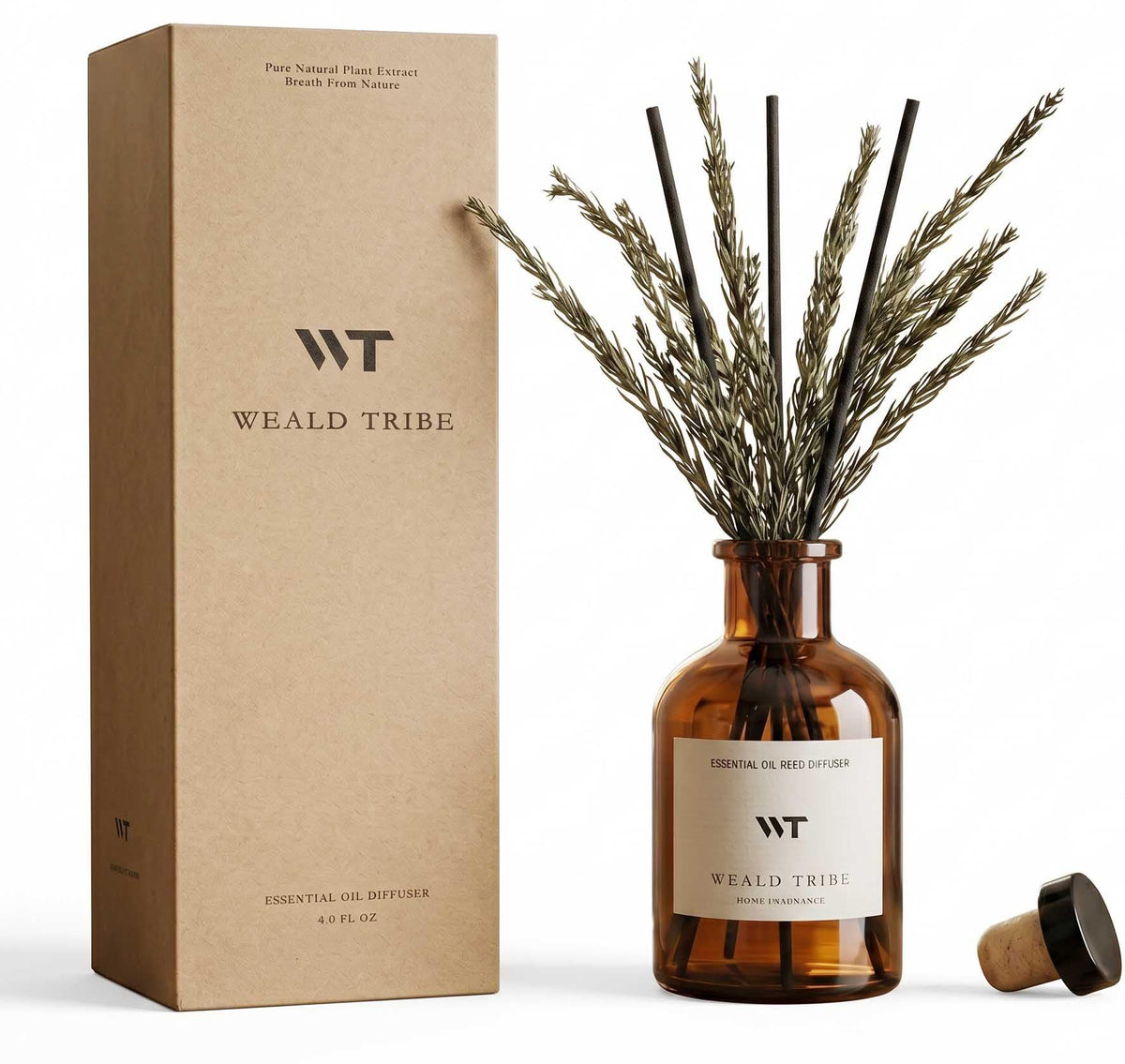 WEALD TRIBE Reed Diffuser Set for Bathroom Air Fresheners, Oil Diffuser Sticks with Flower | Balsam Fir Scent 4.0 fl oz Home Fragrance with Sticks Defusers | House Bedroom Office Shelf Decor