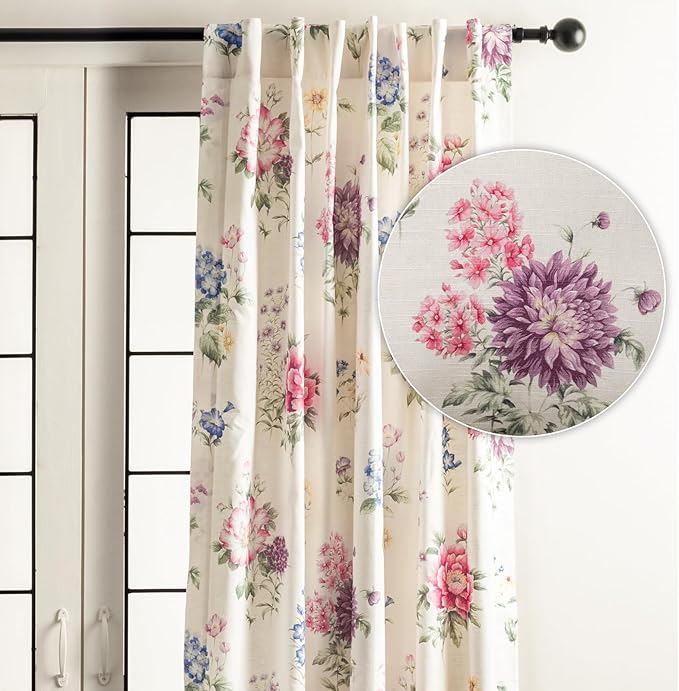 Maison d' Hermine Curtains for Living Room 100% Cotton 96 inch Length One Panel Light Filtering Curtains for Bedroom Windows with Rod and Loop Pockets Drapes (Swyncombe Multicolor, 50" W x 96" L)