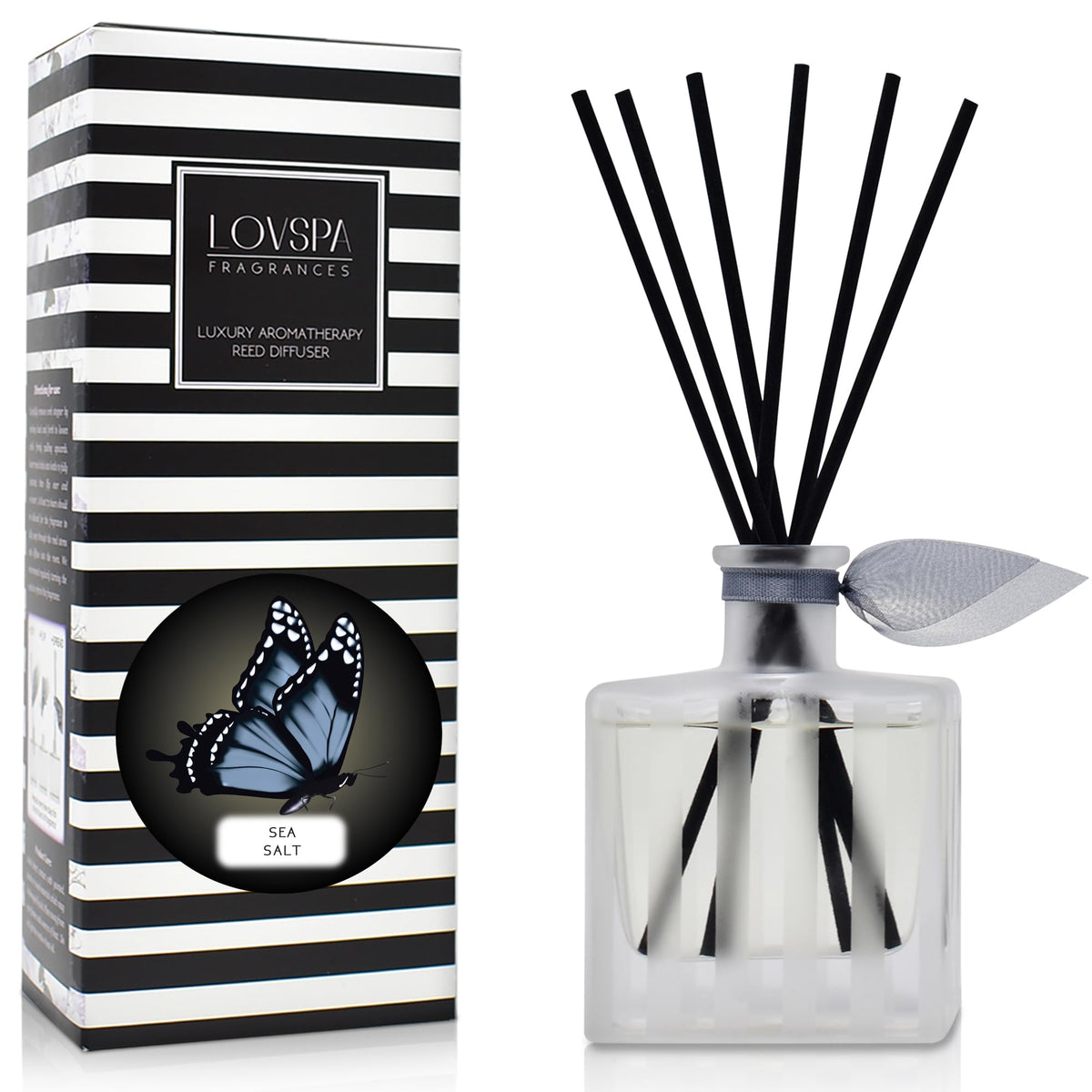 LOVSPA Reed Diffuser Set, Sea Salt Scented Oil Diffuser with Sticks, Home Fragrance Accessories for Bathroom Shelf Decor, Aroma Diffusers for Home or Office Desk, USA Made