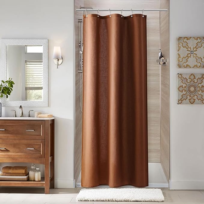 Naturoom Rustic Brown 36 Inch Shower Curtain - Stall Narrow Half Linen Ultra Thick Fabric Shower Curtain Set with Hooks, Boho Farmhouse Rustic RV Camper Bath Curtains for Bathroom, 36x72