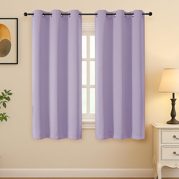 Simplebrand Lilac Room Darkening Curtains for Bedroom 63 Inch Length 2 Panels Set, Thermal Insulated Energy Saving Curtains for Kids Room, Grommet Solid Nursery Window Treatment Drapes, W40 x L63
