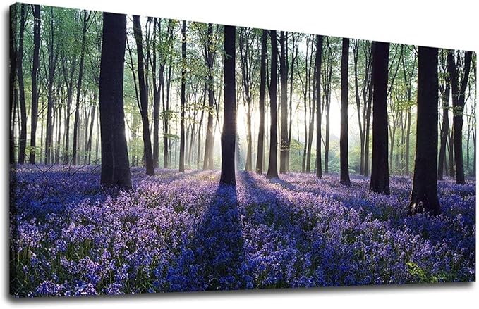 yearainn Forest Lavender Canvas Wall Art Large Green Trees Scenery Picture Prints Modern Purple Nature Canvas Artwork for Home Office Wall Decor 29" x 58"