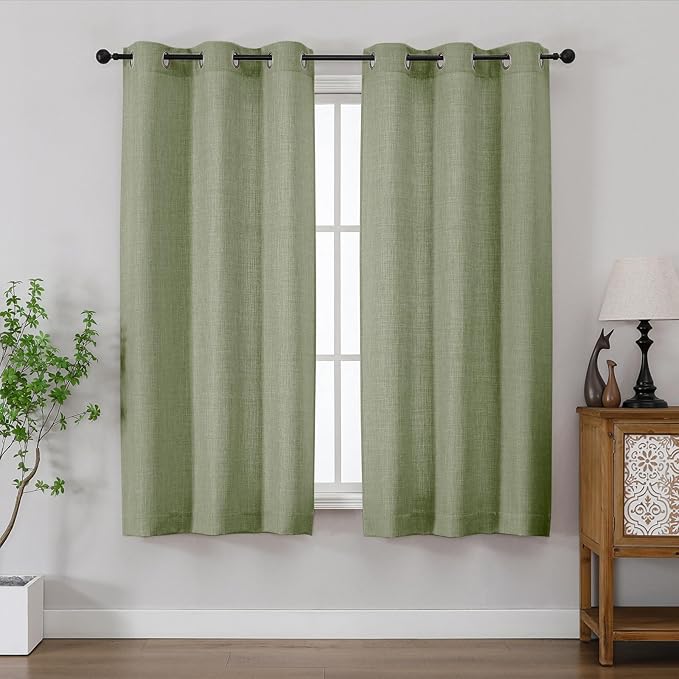 Chyhomenyc Sage Green Curtains 54 Inch Length 2 Panels for Living Room, Light Filtering Faux Linen Textured Solid Window Curtains, Modern Soft Grommet Drapes for Bedroom, 40Wx54L, 2PCS