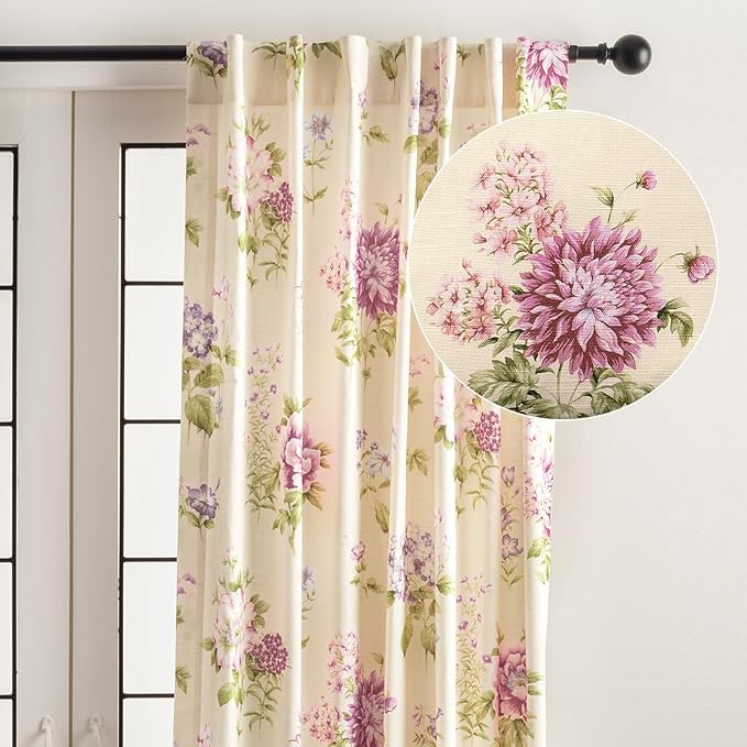 Maison d' Hermine Curtains for Living Room 100% Cotton 84 inch Length One Panel Light Filtering Curtains for Bedroom Windows with Rod and Loop Pockets Drapes (Swyncombe Fuchsia, 50" W x 84" L)