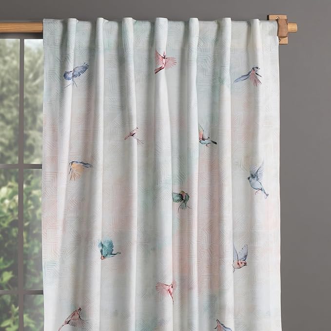 Maison d' Hermine Curtains for Living Room 100% Cotton 96 inch Length One Panel Light Filtering Curtains for Bedroom Windows with Rod and Loop Pockets Drapes (Flying Birds, 50" W x 96" L)