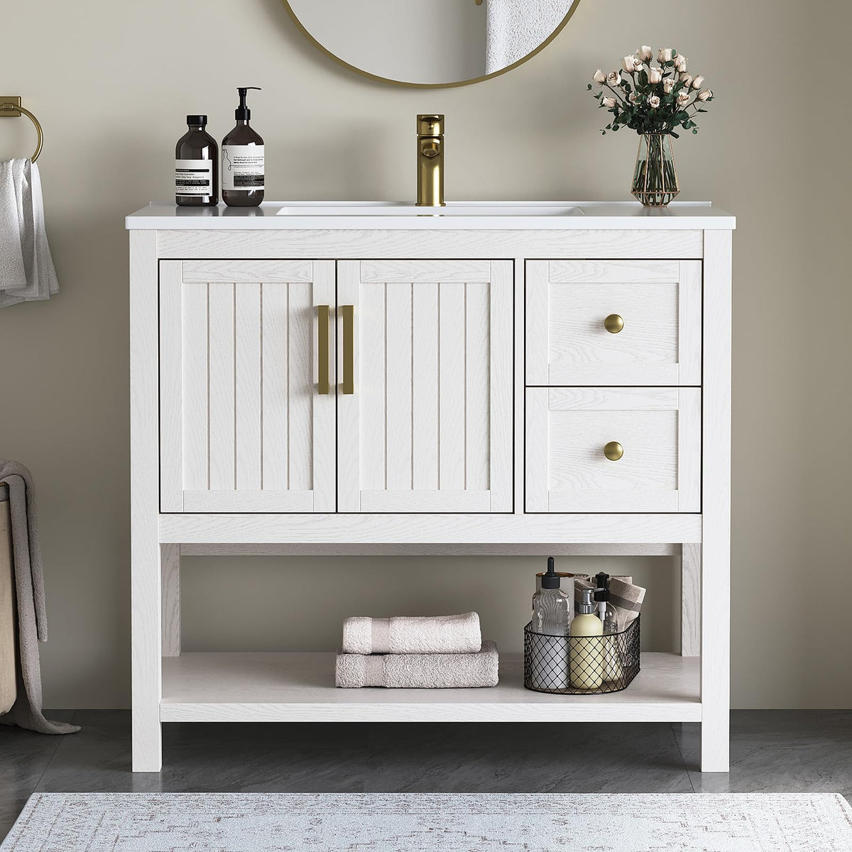 DELUXE LIVING 36 Inch Bathroom Vanity with Sink, White