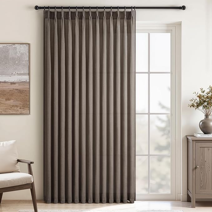 Topfinel 108 Inch Curtains 1 Panels Set,One Packs Pinch Pleat Back Tab Dark Flax Window Semi Sheer Privacy Thick Decorative Curtain Drapes for Living Room Bedroom,72x108 in Long,Brown