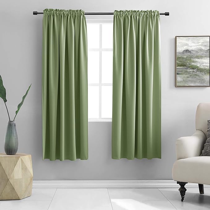 DONREN 72 Inch Sage Green Blackout Curtains for Craft Room - Thermal Insulated Room Darkening Rod Pocket Curtains (Set of 2 Panels,52 Inch Width)