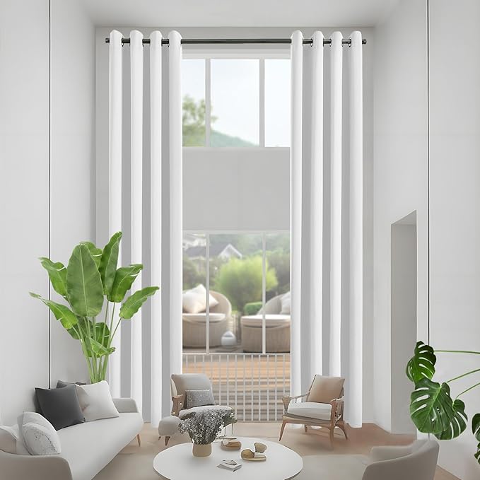 Blackout Curtains for High Ceiling, Extra Long Thermal Insulated Solid Grommet Window Curtains Drapes for 2 Story High Living Room Loft, Set of 2 Curtain Panels 52 W x 166 L Inches White