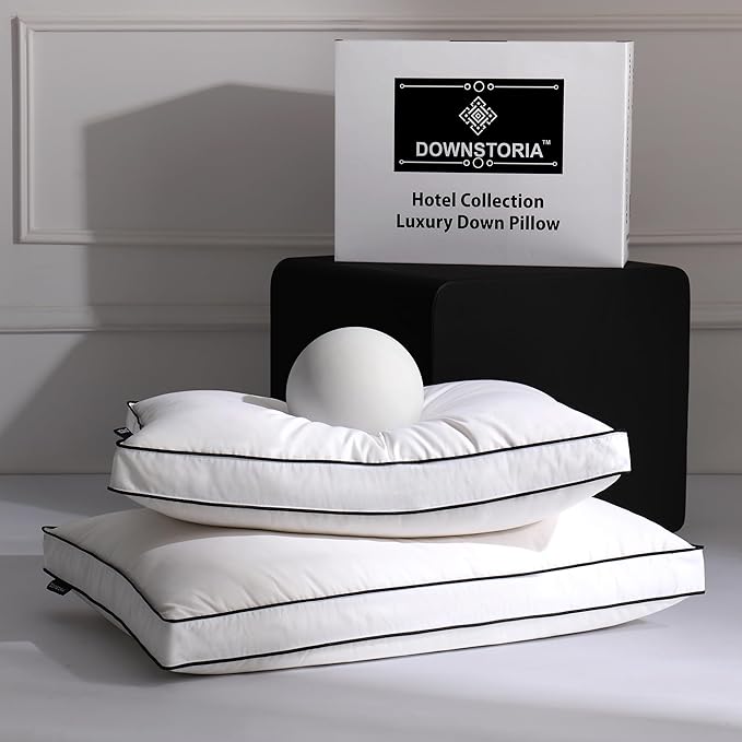 Feather Down Pillows King Size Set of 2 with Gusset, Luxury Hotel Collection Bed Pillow 2 Pack, Down Surrounded Pillows for Sleeping, Soft for Side, Back Sleepers 20x36 in.