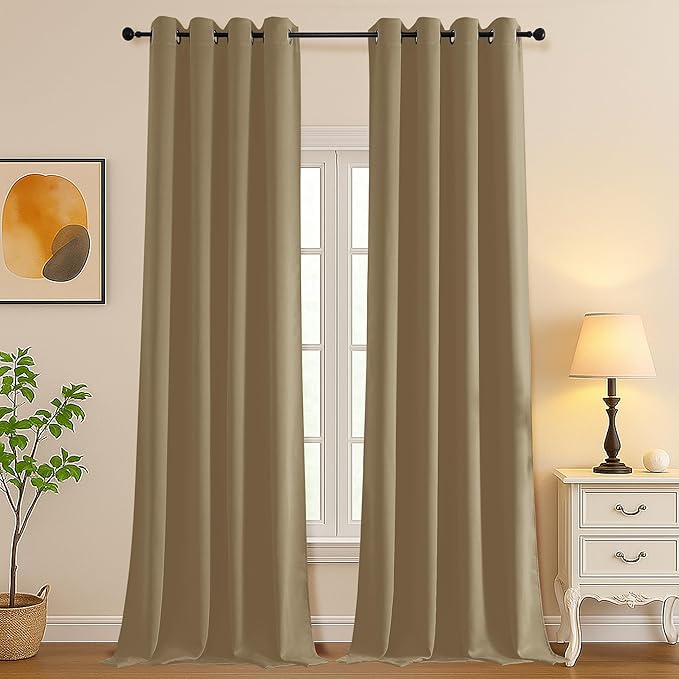 Simplebrand Taupe Extra Long 10ft Curtains for Patio 120 Inches Long 2 Panels Set, Room Darkening Light Blocking Solid Thermal Insulated Energy Saving Grommet Noise Reducing Curtains, 50 Wx120 L