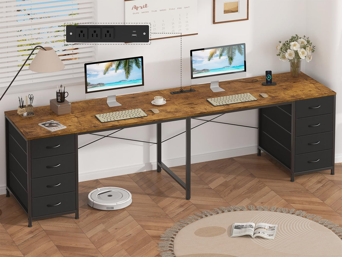 95" 2 Person Desk with 8 Fabric Drawers for Home Office, Living Room
