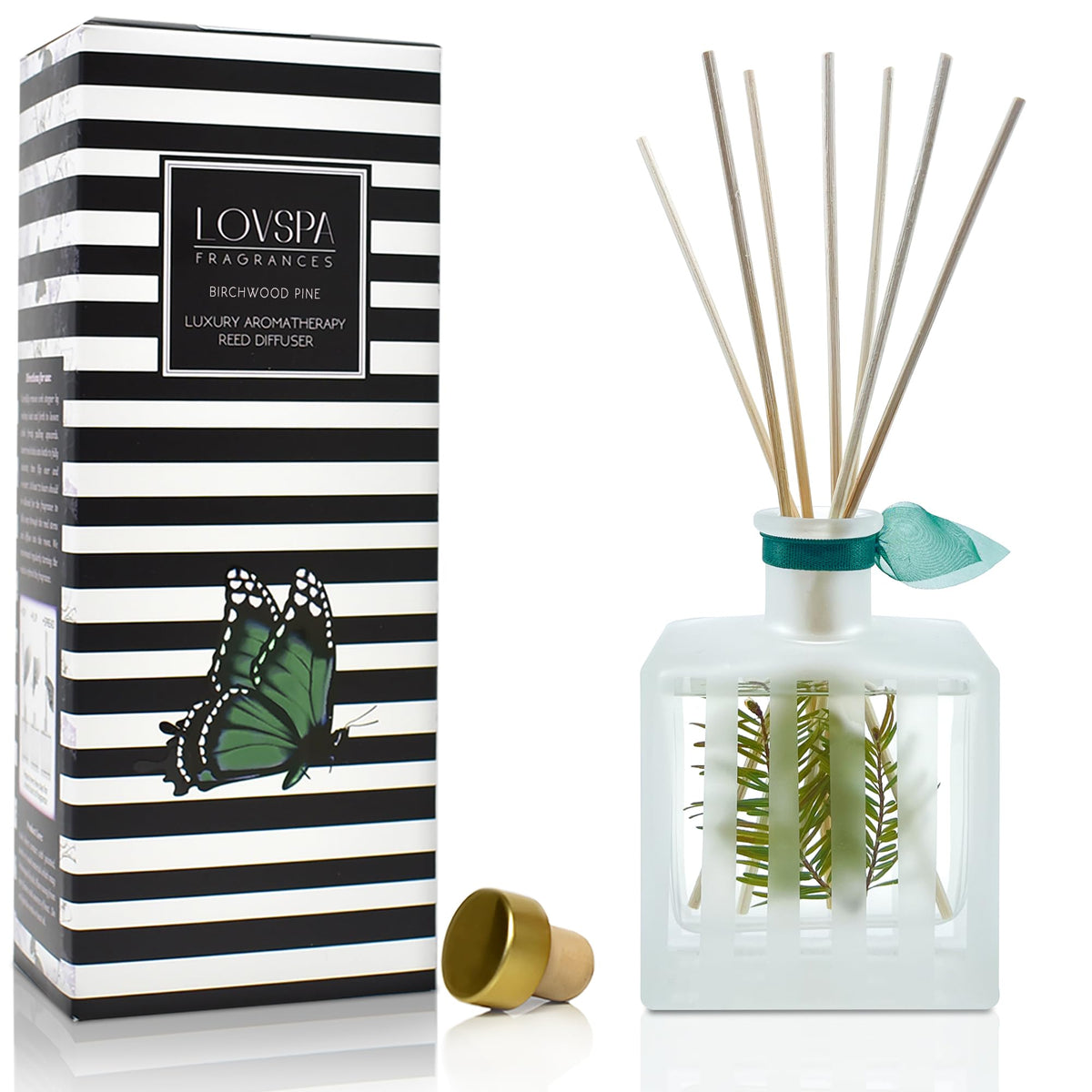 LOVSPA Reed Diffuser Set, Birchwood Pine Scented Oil Diffuser with Sticks, Home Fragrance Accessories for Bathroom Shelf Decor, Aroma Diffusers for Home or Office Desk, USA Made