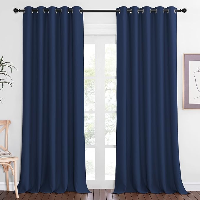 NICETOWN Blackout Navy Blue Curtain 102 inches Long, Grommet Thermal Insulated Cold/Light/Sound Blocking Solid Window Drape for Bedroom/Living Room (W66 x L102, 1 Panel)