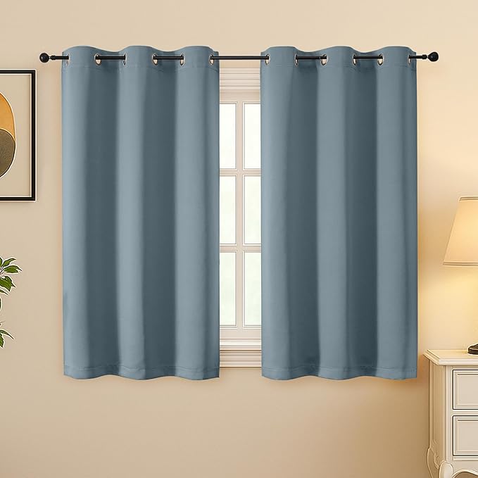 Simplebrand Stone Blue Room Darkening Curtains for Bedroom 45 Inches Long 2 Panels Set, Sunlight Blocking Curtains for Small Windows, Grommet Energy Saving Thermal Insulated Short Drapes, 40Wx45L