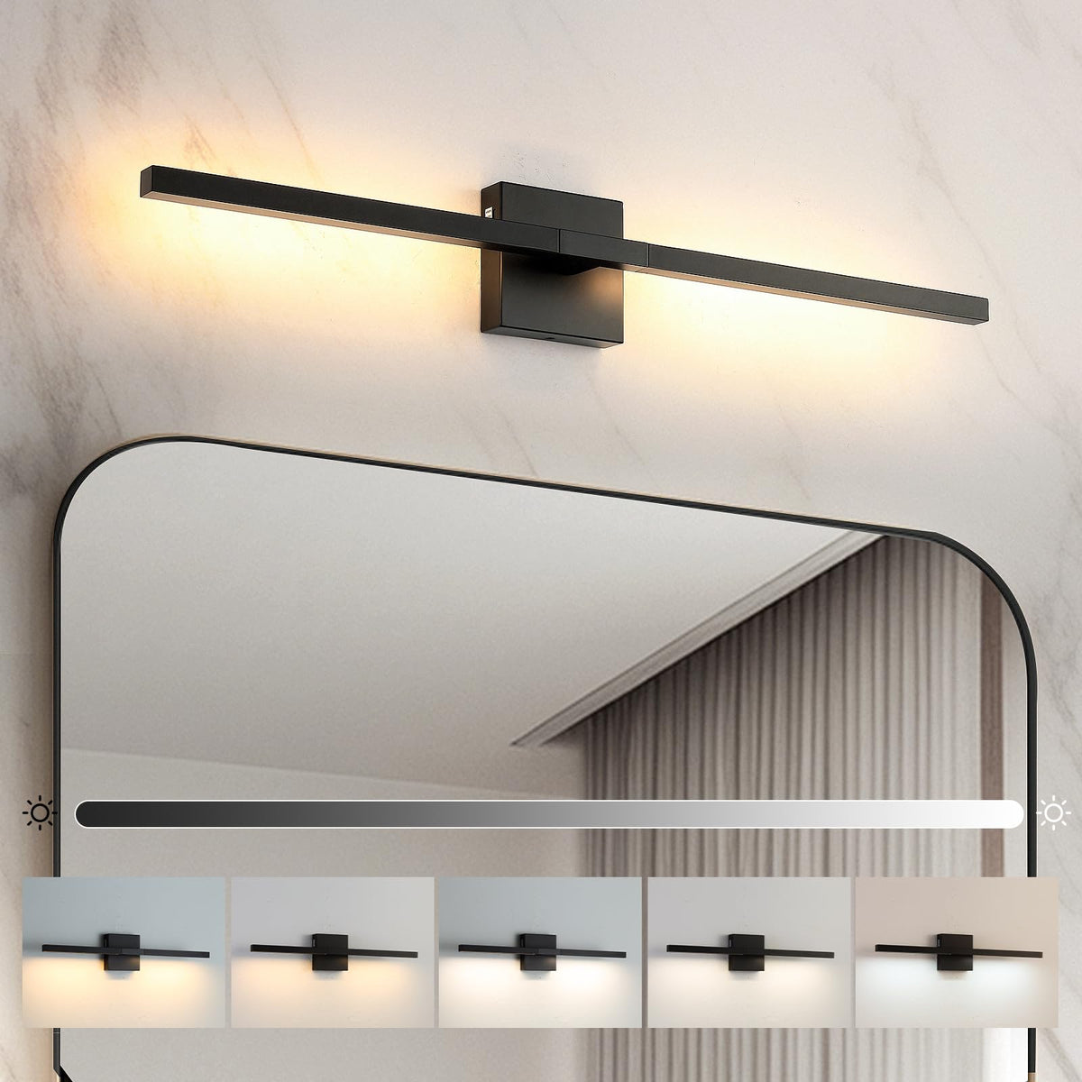 fengkiop Brushed Black Vanity Light 30 Inch Dimmable 5CCT LED