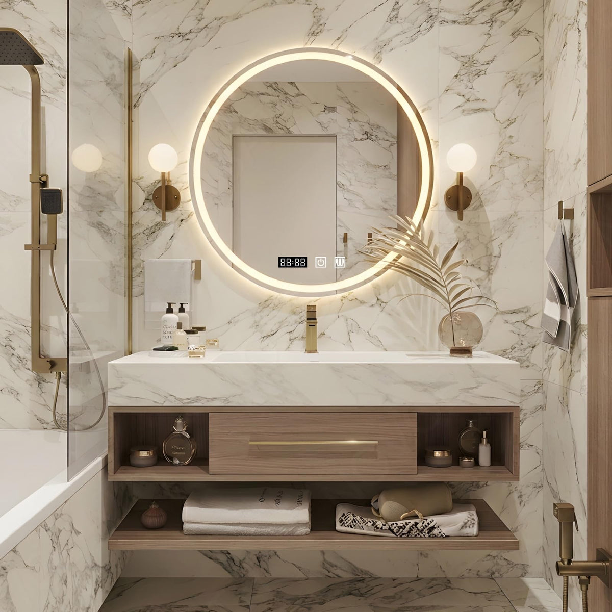 LUVISONA 36 Inch Floating Bathroom Vanity with Sink & Open Shelving