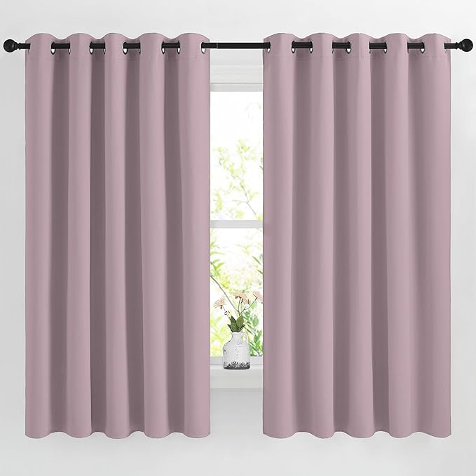NICETOWN Room Darkening Curtain Panels 66 - Window Treatment Energy Saving Thermal Insulated Solid Grommet Room Darkening Drapes for Living Room (Baby Pink, 1 Pair, 66 by 66-Inch)
