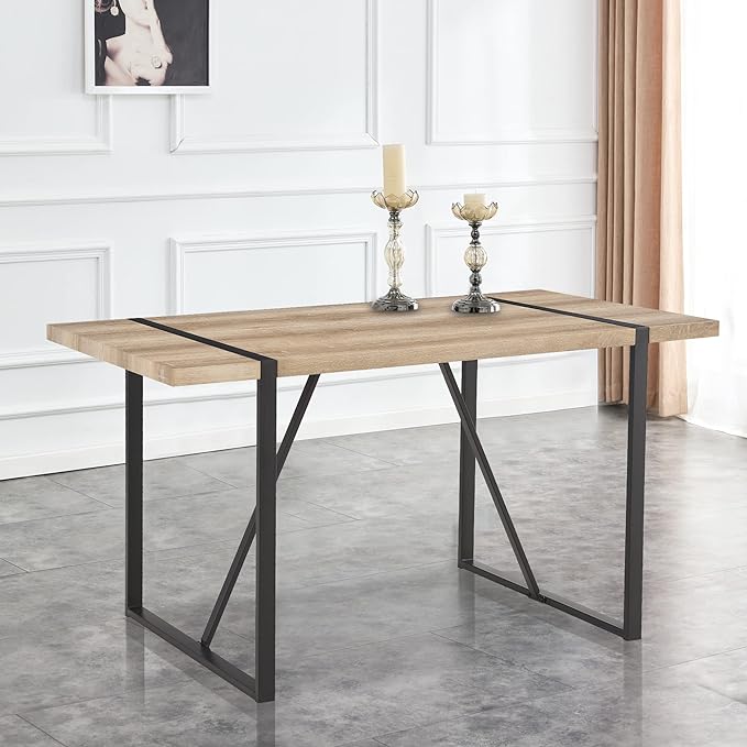 55'' Kitchen Table,Dinner Table for 4-6, Kitchen & Dining Room Tables,Wood Dining Table with Metal Legs for Living Room & Dining Room