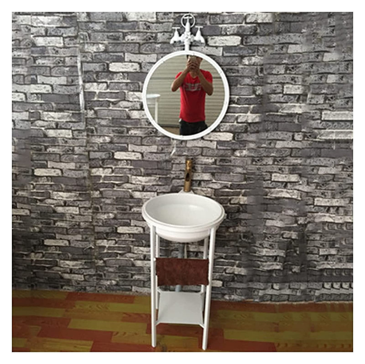 Freestanding Pedestal Sink - Bathroom Column Basin Bathroom Basin Vanity Unit Furniture, Free Standing Bathroom Cabinet Under Sink , Industrial Style Removable Free Stand Iron Art Vanity(With mirror)