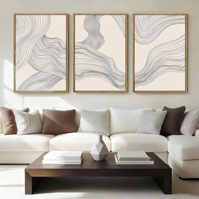 Large Modern Minimalist Wall Art Framed Neutral Abstract Wall Decor 24x36 Inch Set of 3 for Living Room Bedroom Dining Room