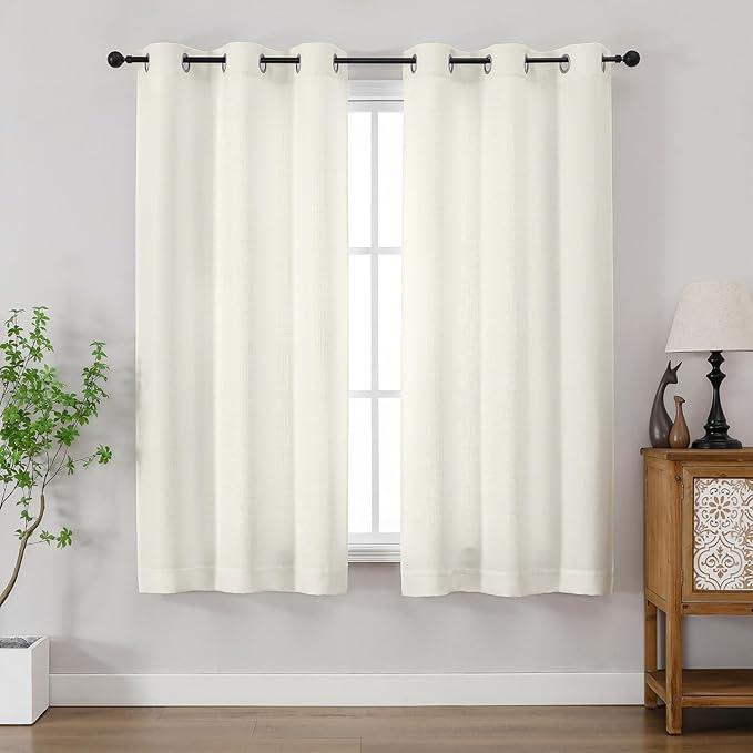 Chyhomenyc Ivory Curtains 63 Inch Length 2 Panels for Bedroom, Light Filtering Faux Linen Textured Living Room Curtain, Thick Elegant Farmhouse Soft Airy Grommet Window Drapes, 40Wx63L, 2PCS
