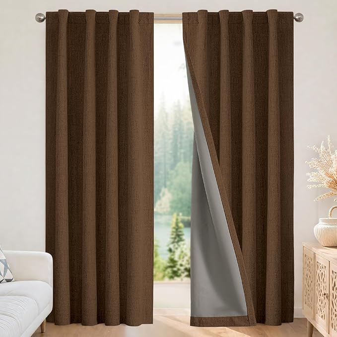 Joydeco Blackout Curtains for Bedroom - 108 Inch Long 100% Light Blocking 2 Panels Cappuccino Drapes, Thermal Insulated Room Darkening Curtains, Linen Textured for Living Room, Rod Pocket & Back Tabs