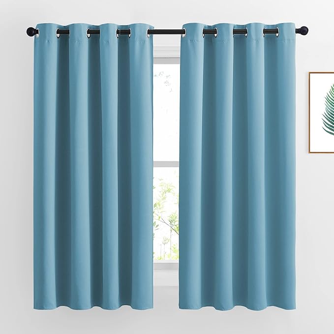 NICETOWN Room Darkening Curtains for Living Room - Easy Care Solid Thermal Insulated Silver Grommet Light Blocking for Bedroom/Kids Room (2 Panels, 46 by 63, Teal Blue)