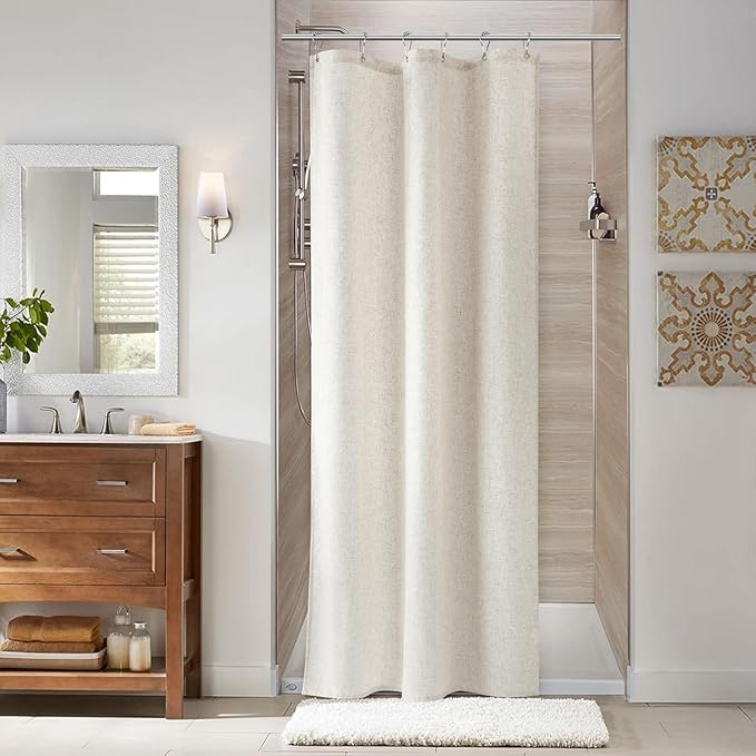 Naturoom 36 Inch Shower Curtain - Narrow Half Small Beige Linen Ultra Thick Fabric Shower Curtain Set with 6 Hooks, Natural Boho Farmhouse Rustic RV Camper Bath Curtains for Bathroom, Cream