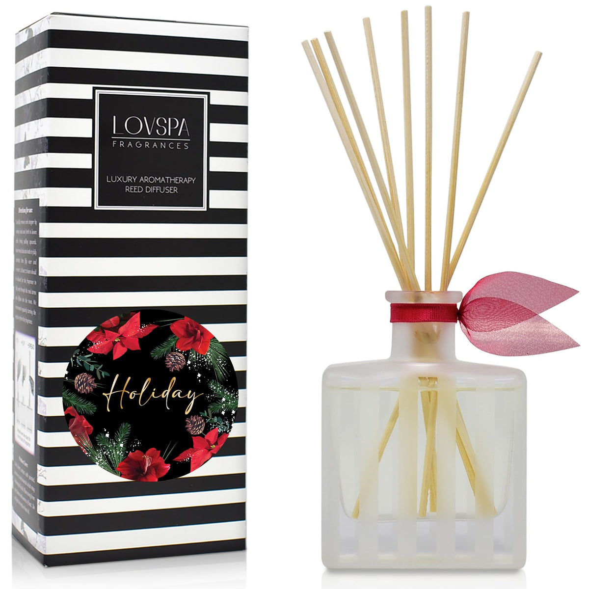 LOVSPA Reed Diffuser Set, Holiday Scented Oil Diffuser with Sticks, Home Fragrance Accessories for Bathroom Shelf Decor, Aroma Diffusers for Home or Office Desk, USA Made