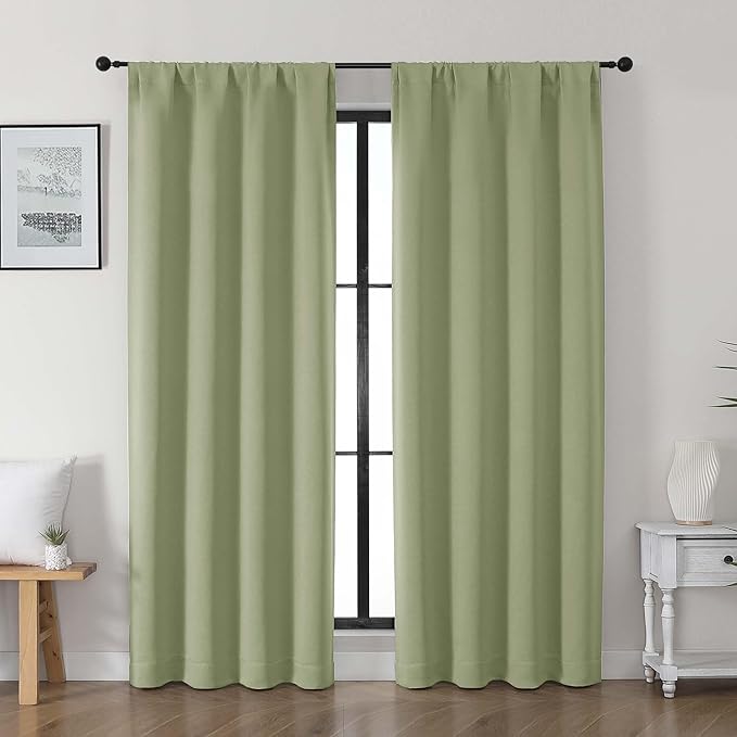 Gwine Sage Green Blackout Curtains for Living Room 72 inches Long, Noise Reducing Room Darkening Window Treatment Curtains for Bedroom, Farmhouse Decor with Rod Pocket, Each 40" Wx72 L,2PCS
