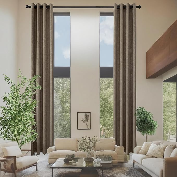Linen Curtains 205 inch Length 2 Panels for High Ceiling Extra Long Thick Faux Linen Window Drapes Burlap Textured Curtains with Grommet for 2 Story High Living Room (52x205 Dark Coffee)