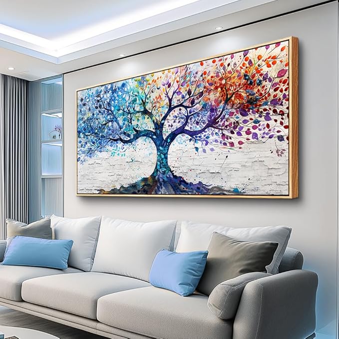 ERQINHUA Canvas Wall Art For Living Room Wall Decorations For Bedroom Modern Restaurant Office Home Decor Colorful Wall Painting Tree Abstract Printing Canvas Pictures Posters 24x48 In Wood Framed