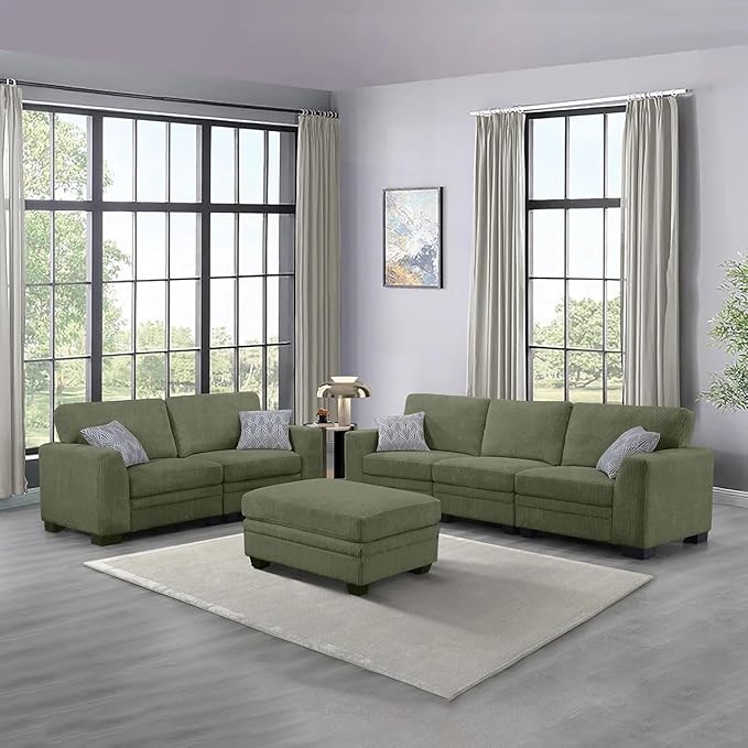 Legend Vansen Oversized Modular Sectional Sofa,6 Seat U Shaped Couch with Ottoman,Corduroy Sofa with Deep Seat,Convertible Large Sectional Couches for Living Room (Olive, L2+3)