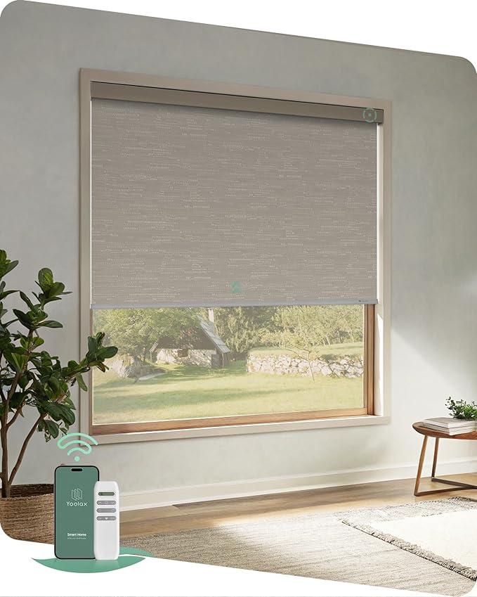 Yoolax Motorized Blinds with Remote, Blackout Remote Shades for Windows, Automatic Roller Shades Cordless Electric Blinds for Bedroom Living Room Office, Custom Size (Jacquard Coffee)
