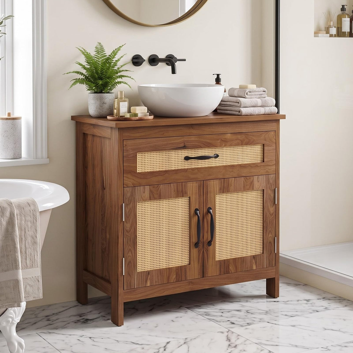 24 Inch Pedestal Sink Storage Cabinet, Bathroom Vanity Sink, Brown