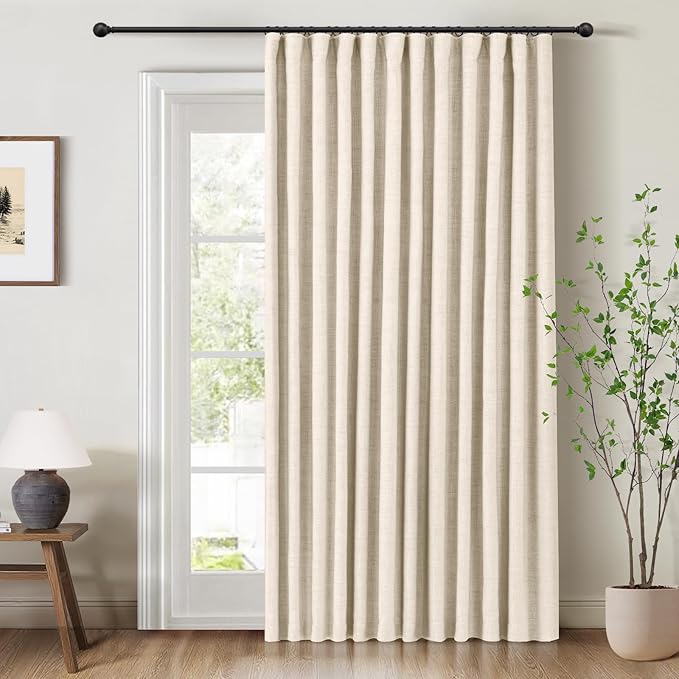 INOVADAY 100% Blackout Curtains for Bedroom, Black Out Curtains 108 Inch Long, Clip Rings Linen Blackout Drapes, Thermal Insulated Room Darkening for Living Room, 1 Panel - Cream,W102xL108