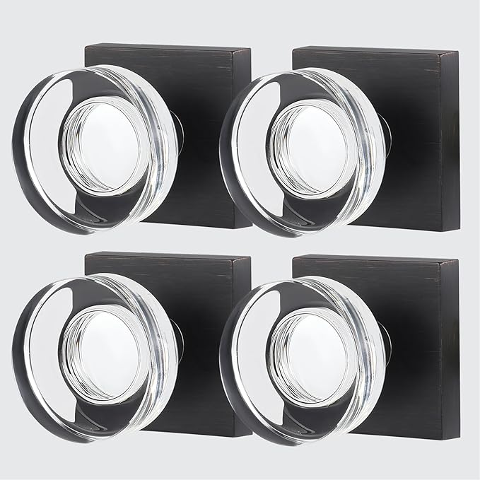 4 Pack Glass Dummy Door Knobs Interior Crystal Dummy Door Handles Interior for Closet Doors, Non-Turn Single Sided Dummy Door Knobs Oil Rubbed Bronze