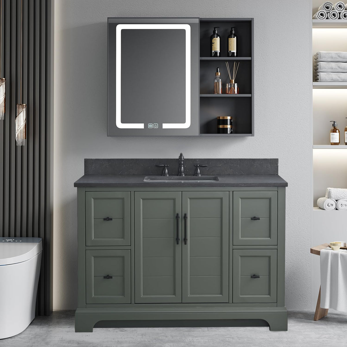 Vanity Art 48 Inch Bathroom Vanity with Single Sink, Vintage Green