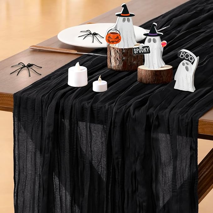 Socomi 6pcs Black Christmas Cheesecloth Table Runner Boho Rustic Gauze 120 inch 10FT Cheese Cloth Runner for Wedding Party Baby Shower Birthday Home Decor Holiday Decorations