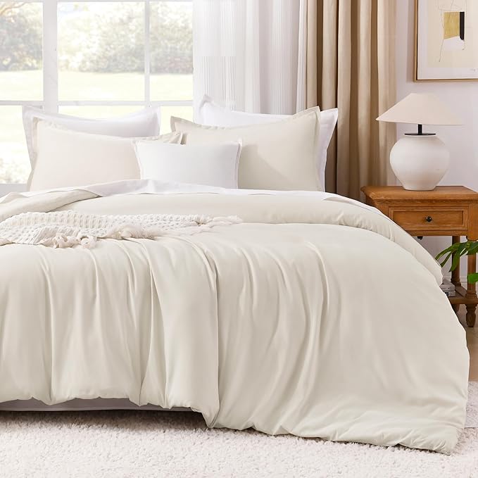 Litanika Full Size Comforter Sets Beige, 3 Pieces Lightweight Bedding Comforter Sets, Down Alternative Comforter Fluffy Bed Set Gift Choice