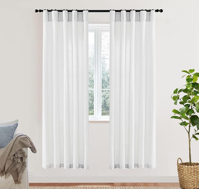 XTMYI White Sheer Closet Curtains 78 Inches Long for Bedroom Open Closet Door,2 Panels Set Semi Privacy Linen Cotton Drapes for Living Room Dining Room,78in Length