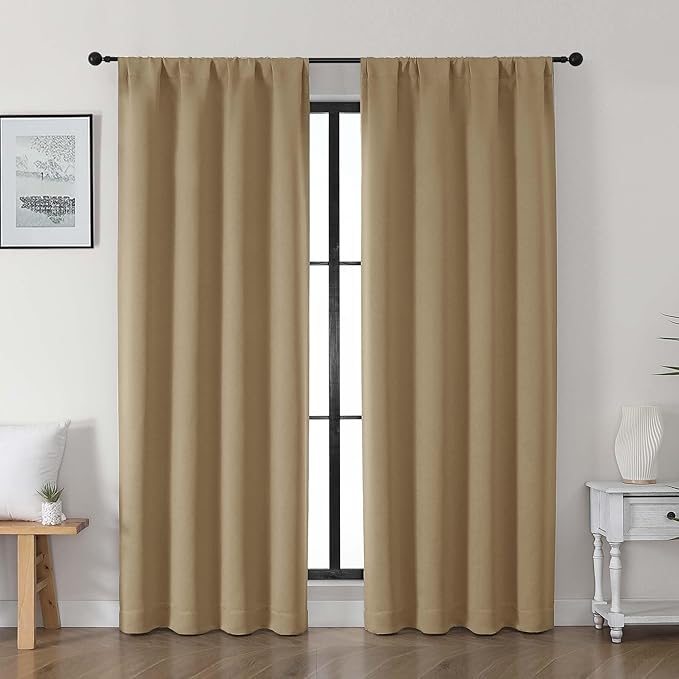 Gwine Taupe Blackout Curtains for Living Room 72 inches Long, Noise Reducing Room Darkening Window Treatment Curtains for Bedroom, Farmhouse Decor with Rod Pocket, Each 40" Wx72 L,2PCS