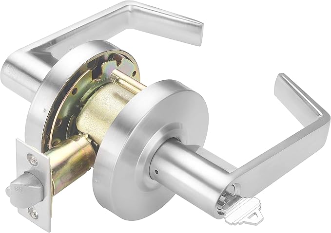 CLG HARDWARE Commercial Lever Door Lock - Heavy-Duty Locking Door Handle, Designer Door Handles, Cylindrical Lever Lock, Non-Handed Grade 2 Industrial Door Handle, 26D Satin Chrome, Entrance Keylock