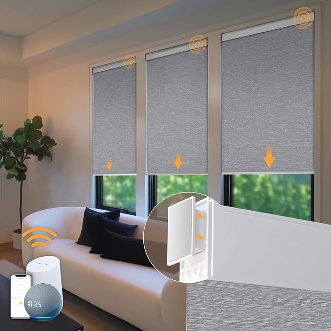 Motorized Blinds No Drill Automatic Blinds for Windows Cordless Roller Shades Electric Blinds with Remote Control Smart Blinds (Grey, 38 x 72)