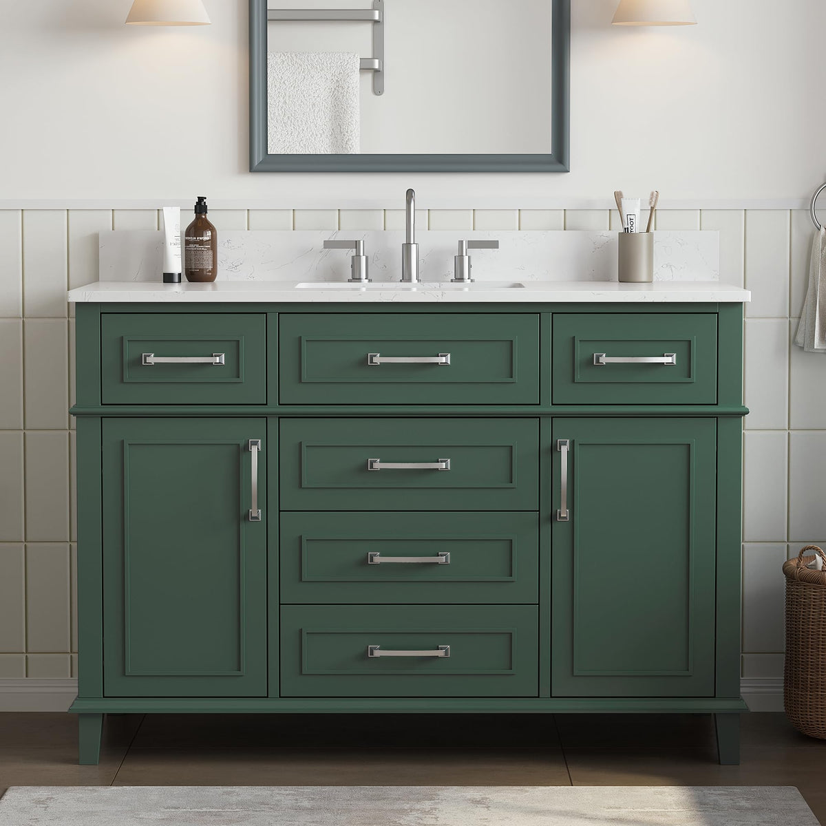 DELUXE LIVING 48 Inch Green Bathroom Vanity with Sink, Pre Assembled